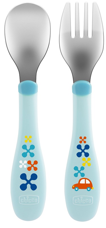 CHICCO POSATE INOX 18M+ AZZURRO/VERDE - Farmacia Murachelli Di Putelli dr. Giovanni