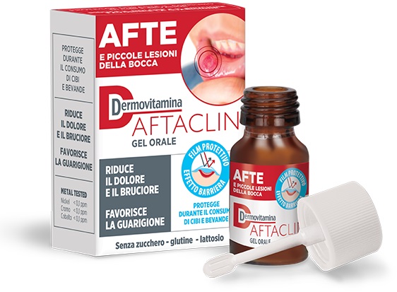 DERMOVITAMINA AFTACLIN GEL ORALE 7 ML CONTRO DOLORE E BRUCIONE SENZA ZUCCHERO E SENZA GLUTINE - Farmacia Murachelli Di Putelli dr. Giovanni