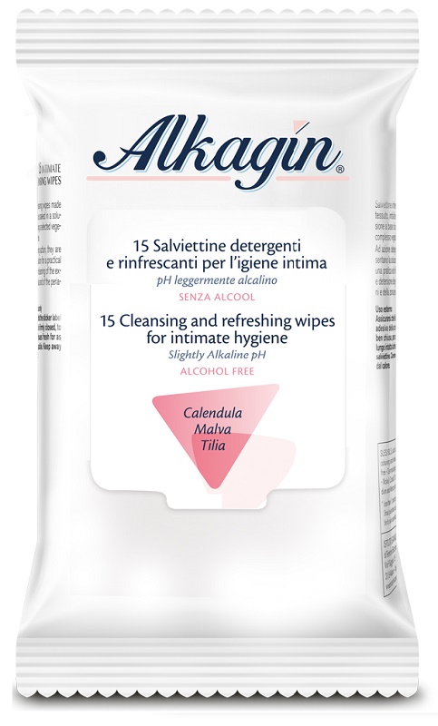 ALKAGIN SALVIETTINE DETERGENTI E RINFRESCANTI PER L'IGIENE INTIMA PH LEGGERMENTE ALCALINO SENZA ALCOOL 15 PEZZI CALENDULA MALVA E TILIA - Farmacia Murachelli Di Putelli dr. Giovanni