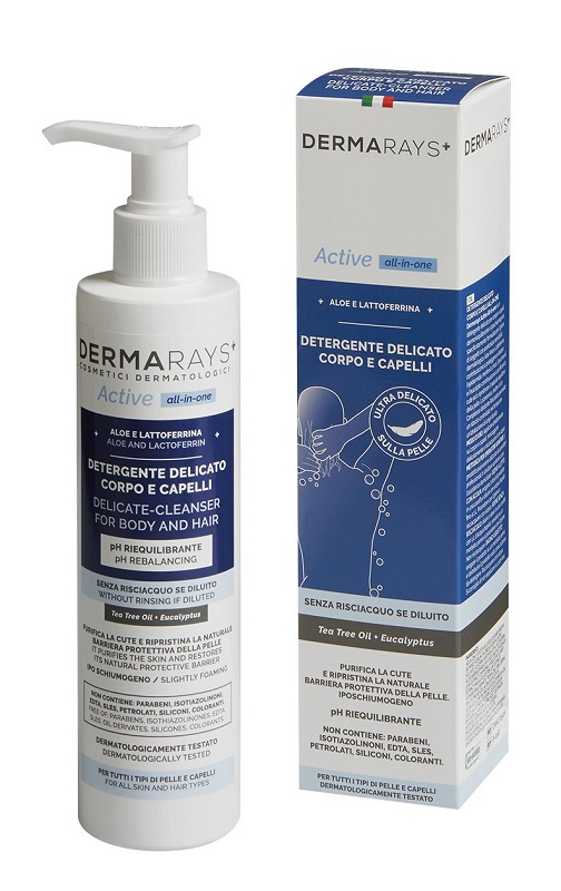 DERMARAYS ACTIVE ALL IN ONE DETERGENTE DELICATO CORPO CAPELLI 250 ML - Farmacia Murachelli Di Putelli dr. Giovanni