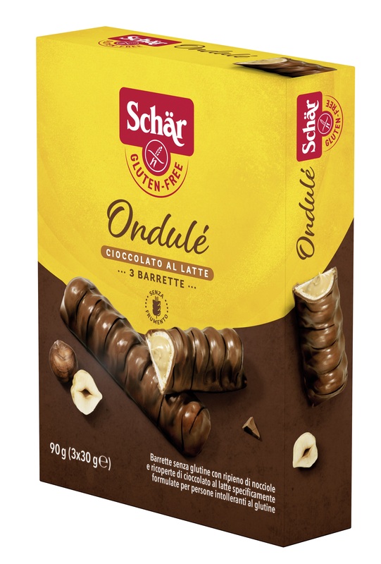 SCHAR ONDULE' BARRETTE CON RIPIENO DI NOCCIOLE RICOPERTE DI CIOCCOLATO AL LATTE 3 PORZIONI DA 30 G - Farmacia Murachelli Di Putelli dr. Giovanni