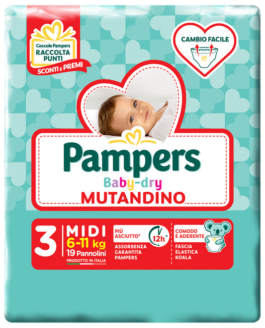 PAMPERS BABY DRY MUTANDINA MIDI SMALL PACK 19 PEZZI - Farmacia Murachelli Di Putelli dr. Giovanni
