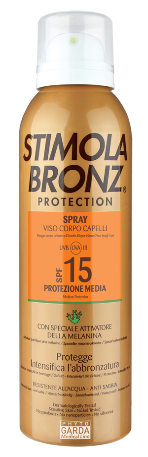 STIMOLABRONZ PROTECTION SPF15 SPRAY VISO CORPO E CAPELLI 150 ML - Farmacia Murachelli Di Putelli dr. Giovanni