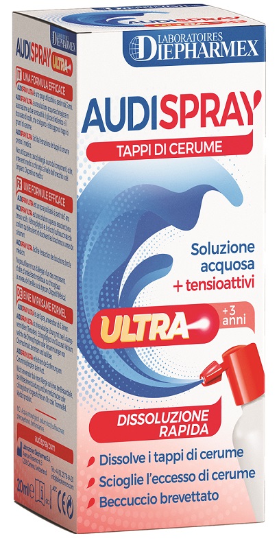 AUDISPRAY ULTRA +3 ANNI SOLUZIONE ACQUOSA + TENSIOATTIVI SPRAY TAPPI DI CERUME 20 ML - Farmacia Murachelli Di Putelli dr. Giovanni