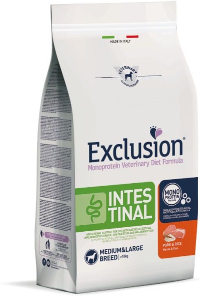 EXCLUSION MONOPROTEIN VETERINARY DIET FORMULA DOG INTESTINAL PORK AND RICE MEDIUM/LARGE 12 KG DRY - Farmacia Murachelli Di Putelli dr. Giovanni