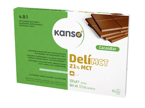 KANSO DELIMCT CACAO BAR 21% TAVOLETTA CHETOGENICA AL CACAO CON ACIDI GRASSI A CATENA MEDIA 4 MONOPORZIONI DA 25 G - Farmacia Murachelli Di Putelli dr. Giovanni