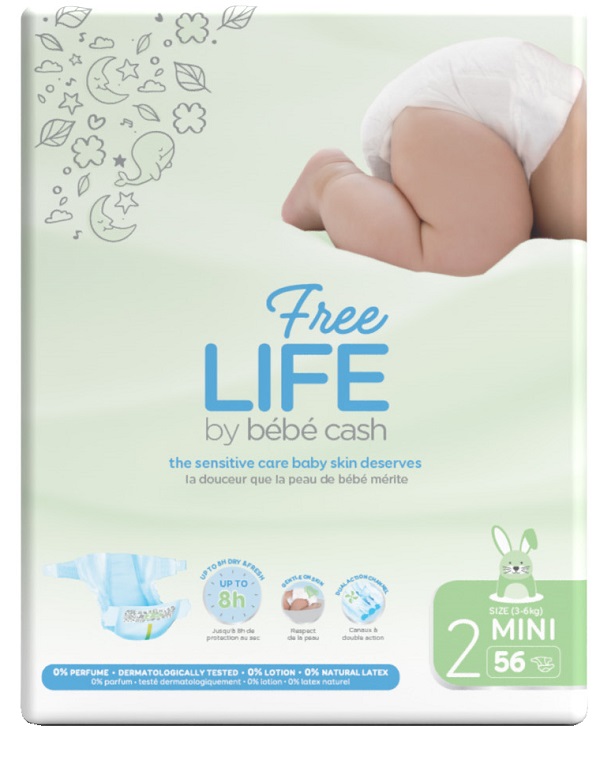 FREELIFE BY BEBECASH PANNOLINI MINI TAGLIA 2 3-6 KG GIROVITA 30-48 CM 56 PEZZI - Farmacia Murachelli Di Putelli dr. Giovanni