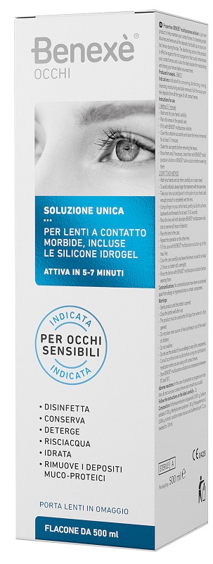 SOLUZIONE UNICA BENEXE' OCCHI PULIZIA LENTI A CONTATTO 500 ML + PORTALENTI IN OMAGGIO - Farmacia Murachelli Di Putelli dr. Giovanni