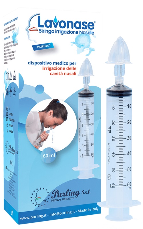LAVONASE IRRIGAZIONE NASALE NON STERILE SIRINGA 60 ML + LUER-LOCK CON CAPPUCCIO + UGELLO NASALE CON RACCORDO LUER-LOCK + PERFORATORE CON VALVOLA NON RITORNO CON TAPPO - Farmacia Murachelli Di Putelli dr. Giovanni