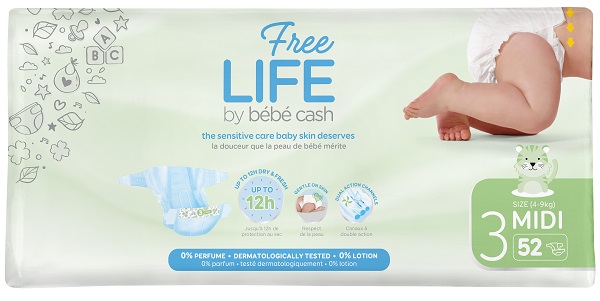FREELIFE BY BEBECASH PANNOLINI MIDI TAGLIA 3 4-9 KG GIROVITA 35-56 CM 52 PEZZI - Farmacia Murachelli Di Putelli dr. Giovanni