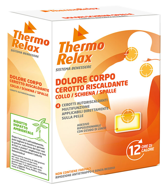 THERMORELAX CEROTTO AUTORISCALDANTE DOLORE CORPO COLLO/SCHIENA/SPALLE 4 PEZZI - Farmacia Murachelli Di Putelli dr. Giovanni
