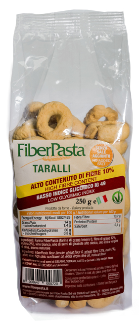 FIBERPASTA TARALLI BASSO INDICE GLICEMICO 250 G - Farmacia Murachelli Di Putelli dr. Giovanni