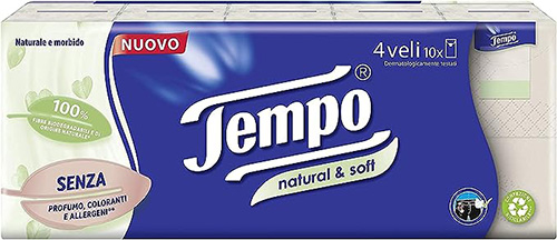 TEMPO FAZZOLETTI NATURAL&SOFT 10 PEZZI DA 9 FAZZOLETTI - Farmacia Murachelli Di Putelli dr. Giovanni