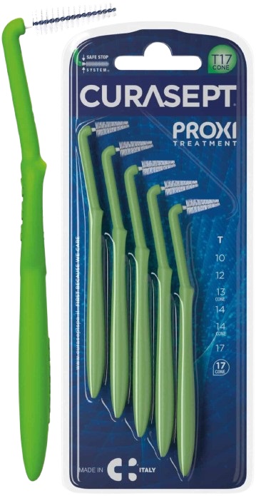 SCOVOLINO CURASEPT PROXI ANGLE MISURA T17 CONICO ISO 5 VERDE DIAMETRO 1,7 MM 5 PEZZI - Farmacia Murachelli Di Putelli dr. Giovanni