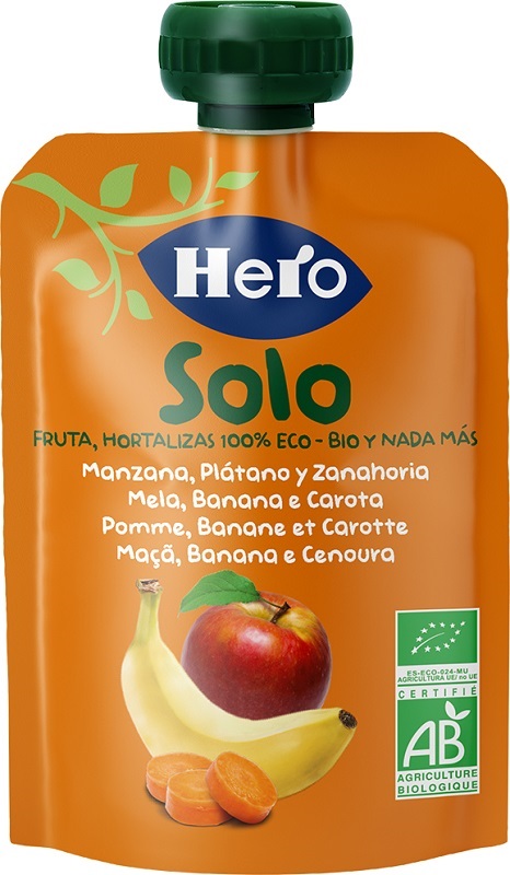 HERO SOLO FRUTTA FRULLATA 100% BIO MELA BANANA CAROTA 100 G - Farmacia Murachelli Di Putelli dr. Giovanni
