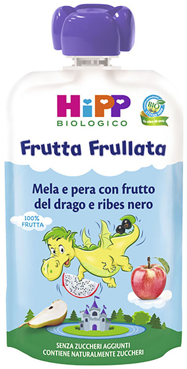 HIPP BIO FRUTTA FRULLATA DRAGONE MELA PERA FRUTTA DEL DRAGO RIBES NERO 90 G - Farmacia Murachelli Di Putelli dr. Giovanni