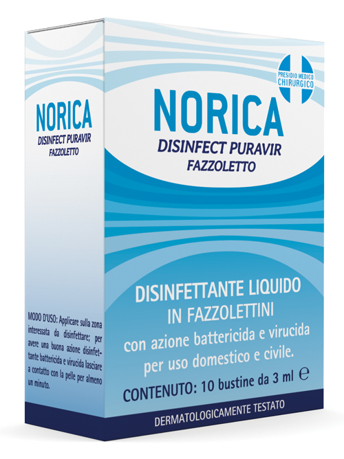 NORICA DISINFECT PURAVIR FAZZOLETTO 10 BUSTINE DA 3 ML - Farmacia Murachelli Di Putelli dr. Giovanni