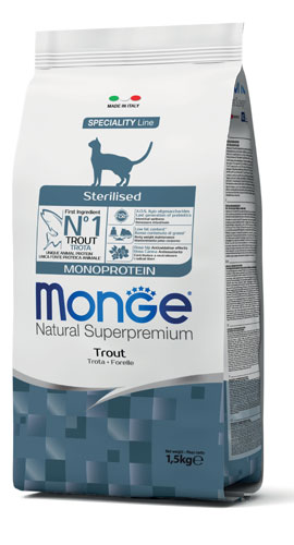MONGE CAT STERILIZED MONOPROTEIN TROTA 1,5 KG - Farmacia Murachelli Di Putelli dr. Giovanni