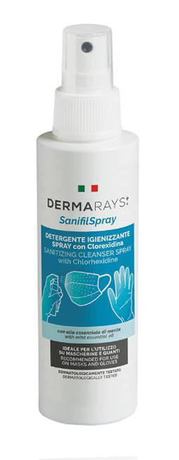 DERMARAYS SANIFIL SPRAY DETERGENTE IGIENIZZANTE SPRAY CON CLOREXIDINA PER MASCHERINE E GUANTI 100 ML - Farmacia Murachelli Di Putelli dr. Giovanni