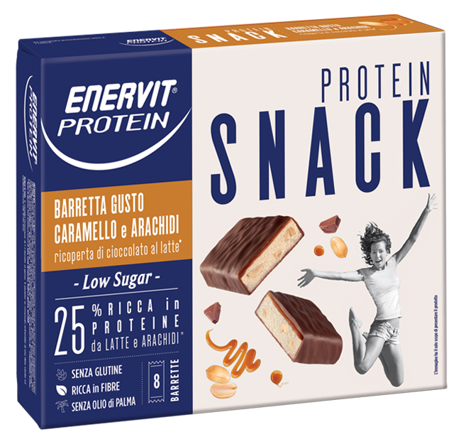 ENERVIT PROTEIN SNACK CARAMELLO ARACHIDI LOW SUGAR 8 BARRETTE 31 G - Farmacia Murachelli Di Putelli dr. Giovanni