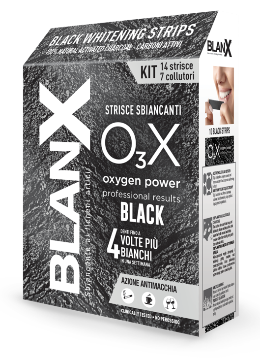 BLANX O3X BLACK STRISCE SBIANCANTI E ANTIMACCHIA 14 PEZZI - Farmacia Murachelli Di Putelli dr. Giovanni