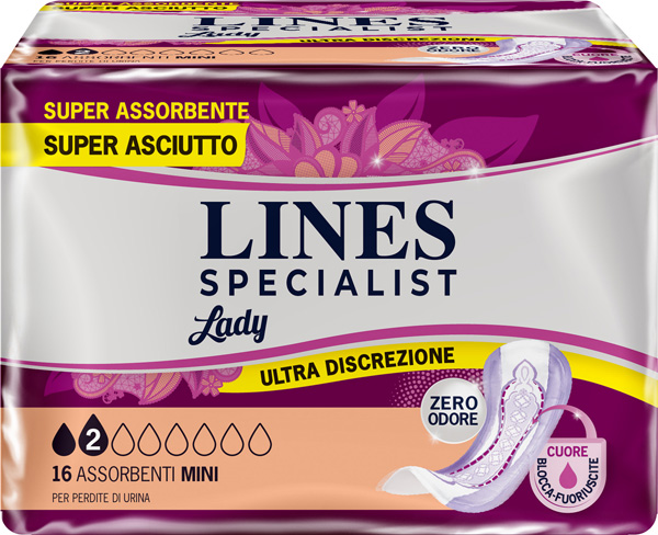 ASSORBENTI PER INCONTINENZA LINES SPECIALIST LADY MINI 16 PEZZI - Farmacia Murachelli Di Putelli dr. Giovanni