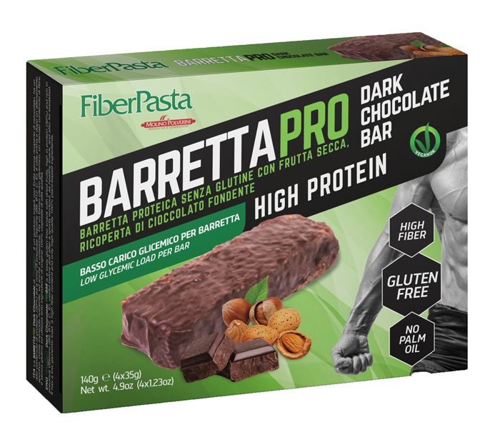 FIBERPASTA BARRETTA PROT DARK CHOCOLATE 4X35 G - Farmacia Murachelli Di Putelli dr. Giovanni