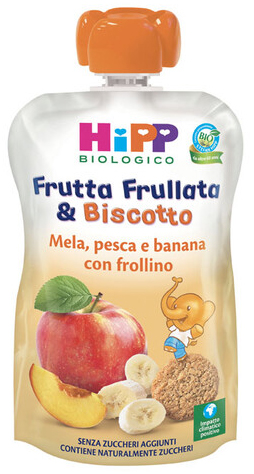 HIPP BIO FRUTTA FRULLATA &BISCOTTO MELA PESCA BANANA FROLLINO 90 G - Farmacia Murachelli Di Putelli dr. Giovanni