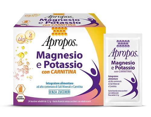 APROPOS MAGNESIO E POTASSIO CON CARNITINA 24 BUSTINE SOLUBILI DA 3,5 G GUSTO ARANCIA SENZA ZUCCHERI - Farmacia Murachelli Di Putelli dr. Giovanni