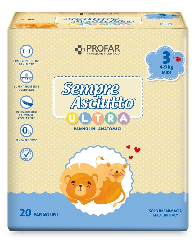 PANNOLINI PROFAR SEMPRE ASCIUTTO ULTRA MIDI 4/9 KG 20 PEZZI - Farmacia Murachelli Di Putelli dr. Giovanni