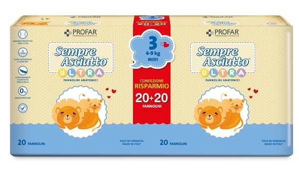 PANNOLINI PROFAR SEMPRE ASCIUTTO ULTRA MIDI 4/9 KG BIPACCO 20+20 PEZZI - Farmacia Murachelli Di Putelli dr. Giovanni