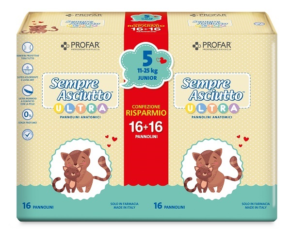 PANNOLINI PROFAR SEMPRE ASCIUTTO ULTRA JUNIOR 11/25 KG BIPACCO 16+16 PEZZI - Farmacia Murachelli Di Putelli dr. Giovanni