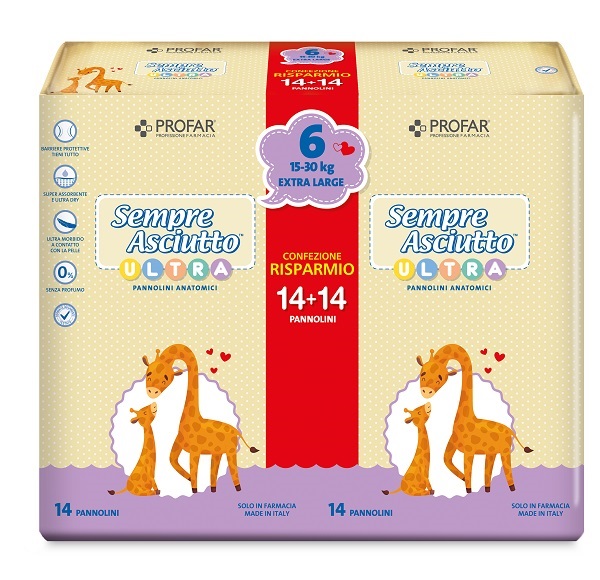 PANNOLINI PROFAR SEMPRE ASCIUTTO ULTRA EXTRA 15/30 KG BIPACCO 14+14 PEZZI - Farmacia Murachelli Di Putelli dr. Giovanni