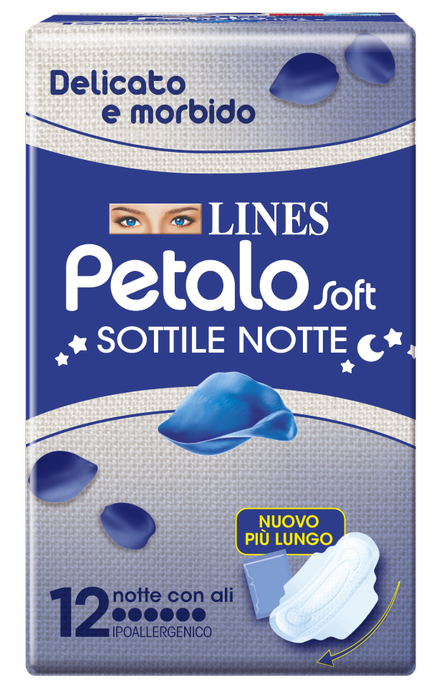 LINES PETALO SOFT SOTTILE NOTTE CON ALI IPOALLERGENICO 12 PEZZI - Farmacia Murachelli Di Putelli dr. Giovanni