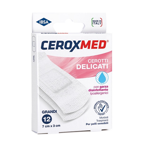 CEROTTI DELICATI CEROXMED CON GARZA DISINFETTANTE PER PELLI SENSIBILI 7X3CM 12 PEZZI - Farmacia Murachelli Di Putelli dr. Giovanni