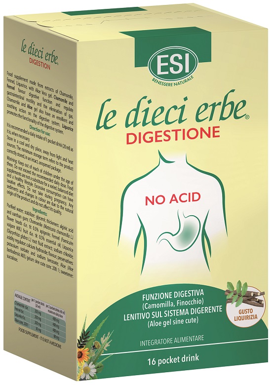 ESI LE DIECI ERBE DIGESTIONE NO ACID 16 POCKET DRINK GUSTO LIQUIRIZIA 20 ML - Farmacia Murachelli Di Putelli dr. Giovanni