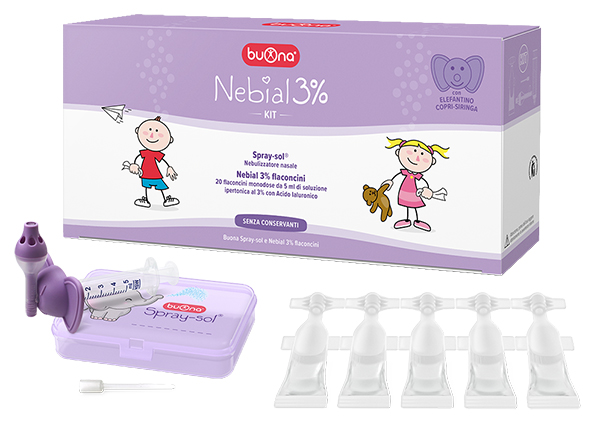 NEBIAL 3% KIT 20 FLACONCINI MONODOSE 5ML SOLUZIONE IPERTONICA CON ACIDO IALURONICO + NEBULIZZATORE SPRAY-SOL - Farmacia Murachelli Di Putelli dr. Giovanni