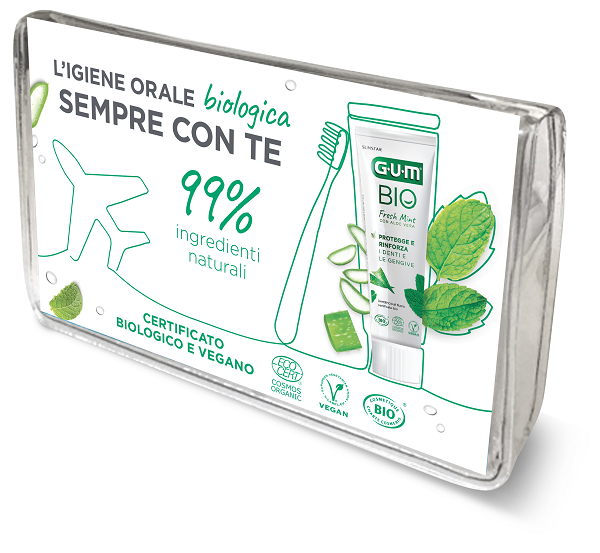 GUM TRAVEL KIT BIO 1 SPAZZOLINO + 1 DENTIFRICIO +  1 SCOVOLINO INTERDENTALE - Farmacia Murachelli Di Putelli dr. Giovanni
