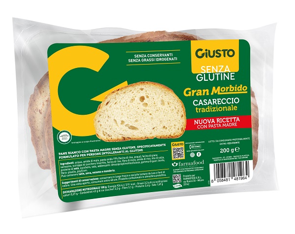 GIUSTO SENZA GLUTINE GRAN MORBIDO PANE CASARECCIO 200 G - Farmacia Murachelli Di Putelli dr. Giovanni