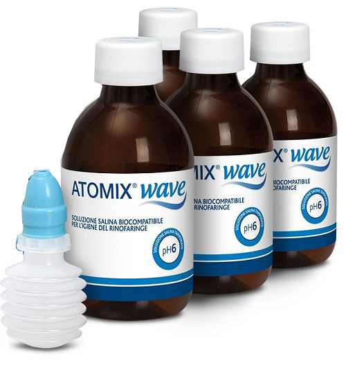 ATOMIX WAVE DISPOSITIVO PER IGIENE RINOFARINGEA ATOMIX SOLUZIONE SALINA 4 FLACONI DA 250 ML - Farmacia Murachelli Di Putelli dr. Giovanni