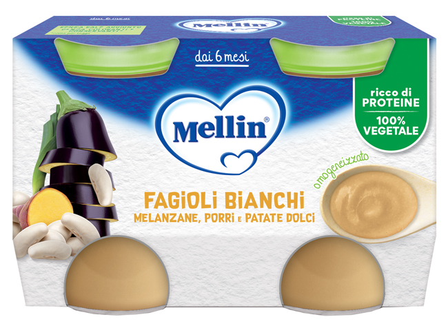 MELLIN OMOGENEIZZATO FAGIOLI BIANCHI E MELANZANE 2 PEZZI DA 130 G - Farmacia Murachelli Di Putelli dr. Giovanni