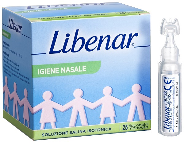 SOLUZIONE SALINA ISOTONICA 0,9% LIBENAR PER IGIENE NASALE 25 FLACONCINI MONOUSO X 5 ML - Farmacia Murachelli Di Putelli dr. Giovanni