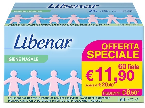 SOLUZIONE SALINA ISOTONICA 0,9% LIBENAR PER IGIENE NASALE 60 FLACONCINI MONOUSO X 5 ML - Farmacia Murachelli Di Putelli dr. Giovanni