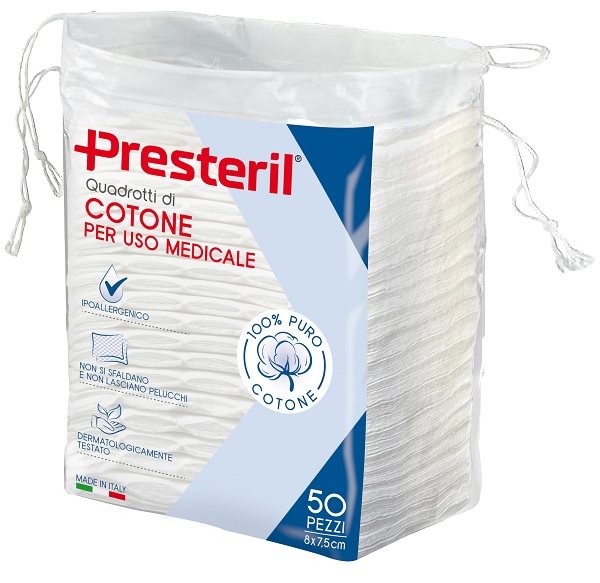 QUADROTTI COTONE IDROFILO PRESTERIL 8X7,5 CM 50 PEZZI - Farmacia Murachelli Di Putelli dr. Giovanni