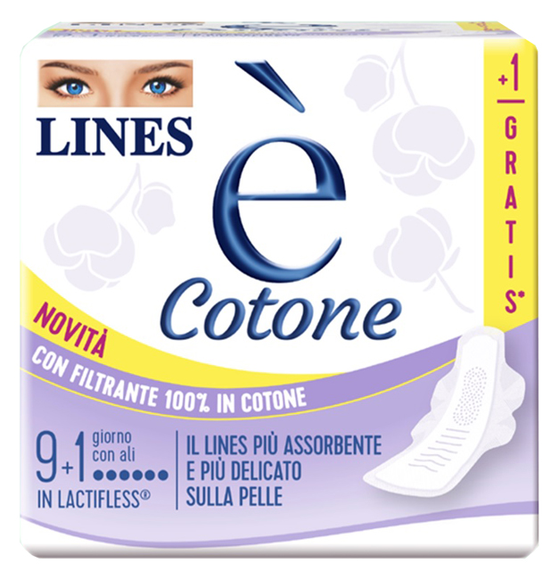 LINES E' COTONE ALI ASSORBENTE ESTERNO 9 + 1 PEZZI - Farmacia Murachelli Di Putelli dr. Giovanni