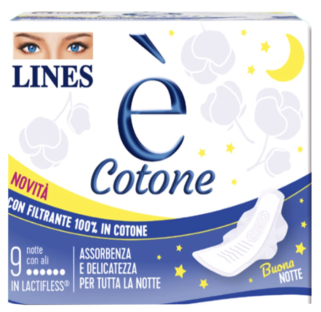 LINES E' COTONE ALI ASSORBENTE ESTERNO NOTTE 9 PEZZI - Farmacia Murachelli Di Putelli dr. Giovanni