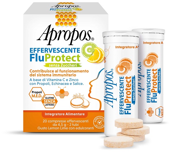 APROPOS EFFERVESCENTE C FLUPROTECT SENZA ZUCCHERI 20 COMPRESSE EFFERVESCENTI - Farmacia Murachelli Di Putelli dr. Giovanni