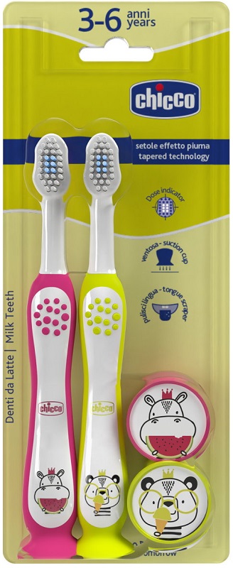 CHICCO SPAZZOLINO 3-6 YEARS DOPPIO ROSA-GIALLO - Farmacia Murachelli Di Putelli dr. Giovanni