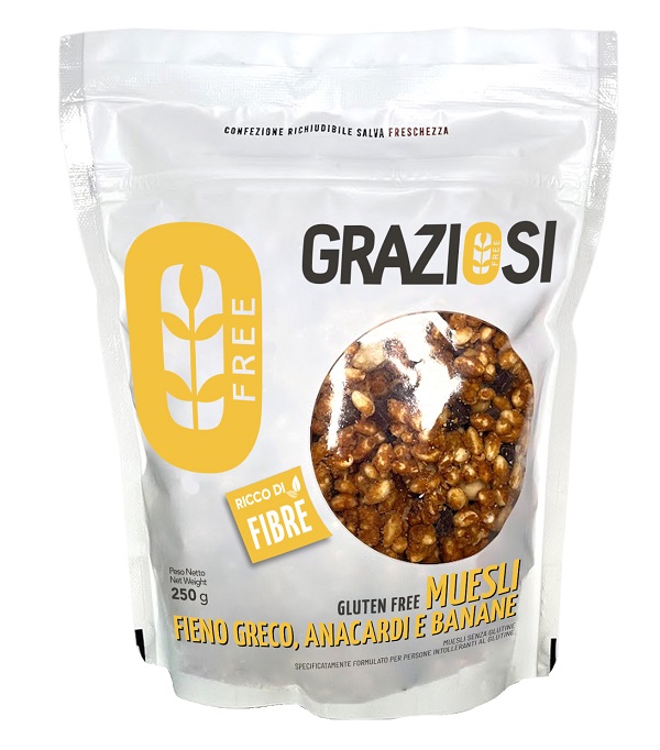 MUESLI ANACARDI E BANANE CON FIENO GRECO 250 G - Farmacia Murachelli Di Putelli dr. Giovanni